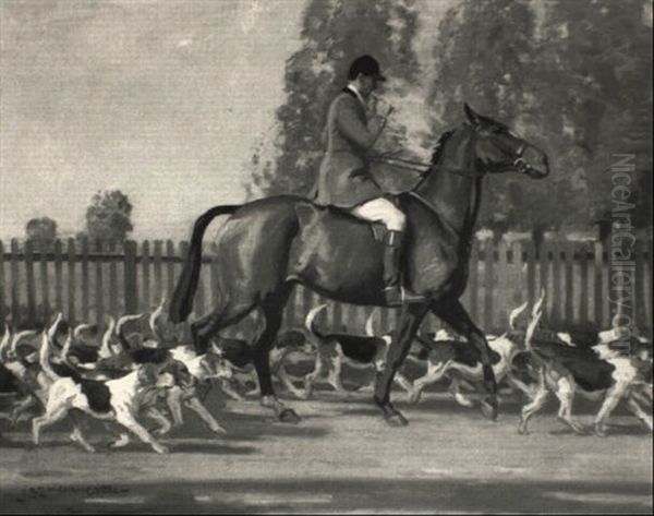 A Huntsman Riding Out Oil Painting by John Sanderson-Wells