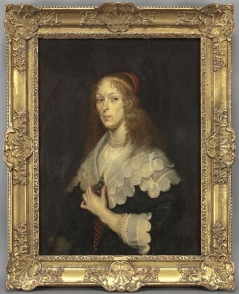 Portrait Of Lady Holding A Brooch Oil Painting by Joachim von, I Sandrart