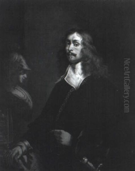 Portrait Of The Artist With A Classical Bust And Renaissance Pillar Oil Painting by Joachim von, I Sandrart