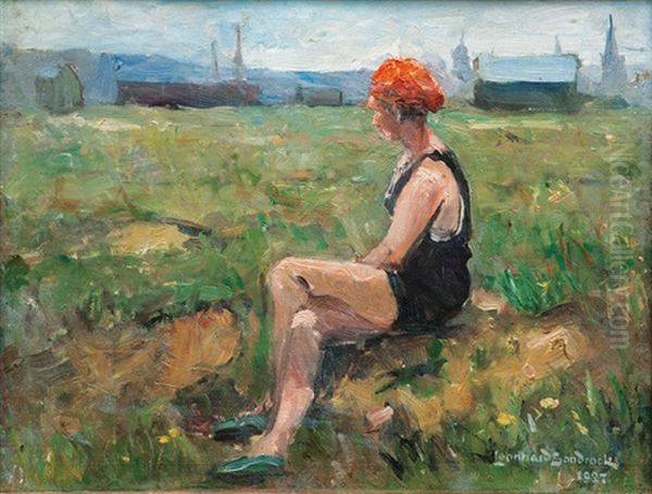 Woman In A Bathing Suit Oil Painting by Leonhard Sandrock