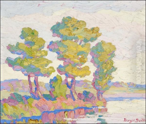 Cottonwood Trees In Autumn Oil Painting by Birger Sandzen