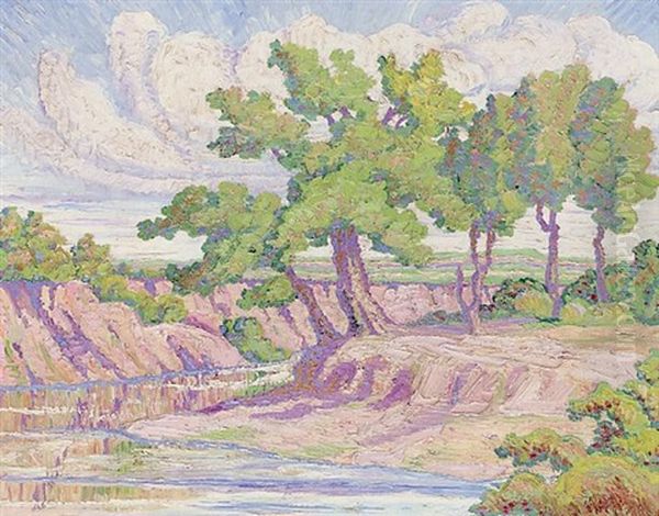 At River's Edge Oil Painting by Birger Sandzen