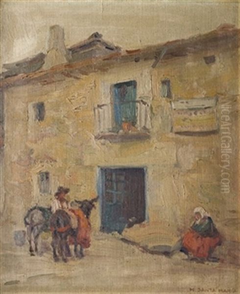Campesinos En El Pueblo Oil Painting by Marceliano Santamaria