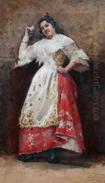 Portrait D'une Joueuse De Castagnettes Oil Painting by Marceliano Santamaria