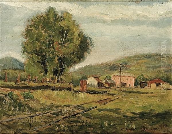 Paisaje Con Una Via De Tren Oil Painting by Marceliano Santamaria