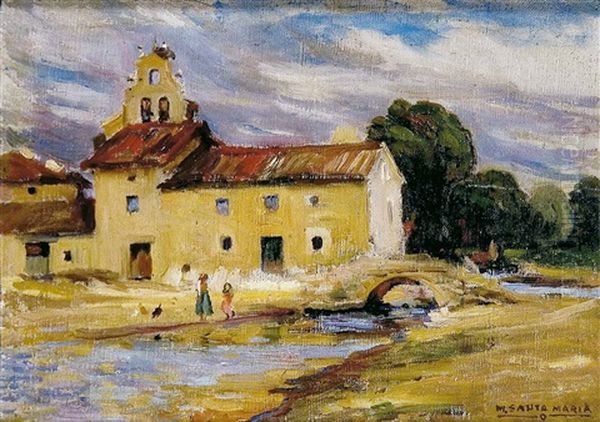 Vista Del Puente Y La Iglesia De Santa Maria En San Medel Oil Painting by Marceliano Santamaria
