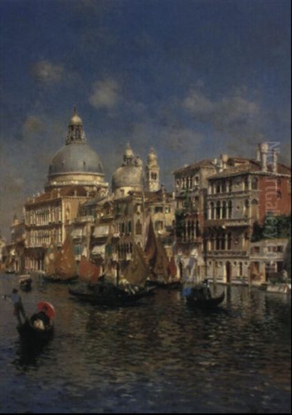 View Of The Grand Canal Looking Towards Santa Maria Della Salute Oil Painting by Rubens Santoro