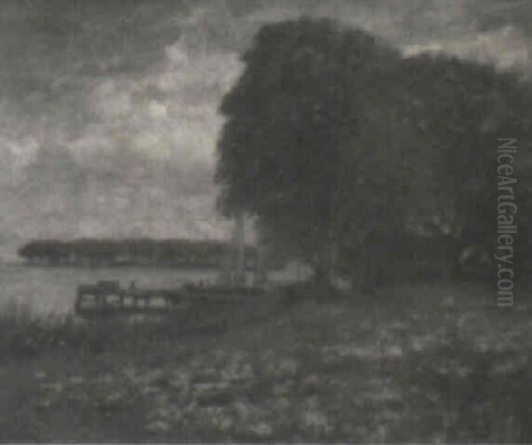 River Scene Oil Painting by Daniel Francois Santry