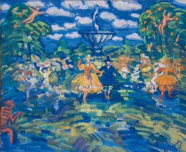 Festgesellschaft In Einem Park Oil Painting by Nikolai Nikolaevich Sapunov