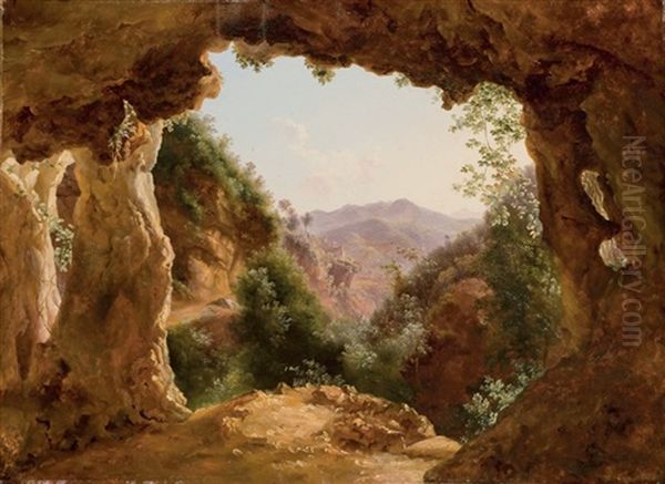 Une Grotte Dans Un Paysage Rocheux Oil Painting by Josephine Sarazin de Belmont