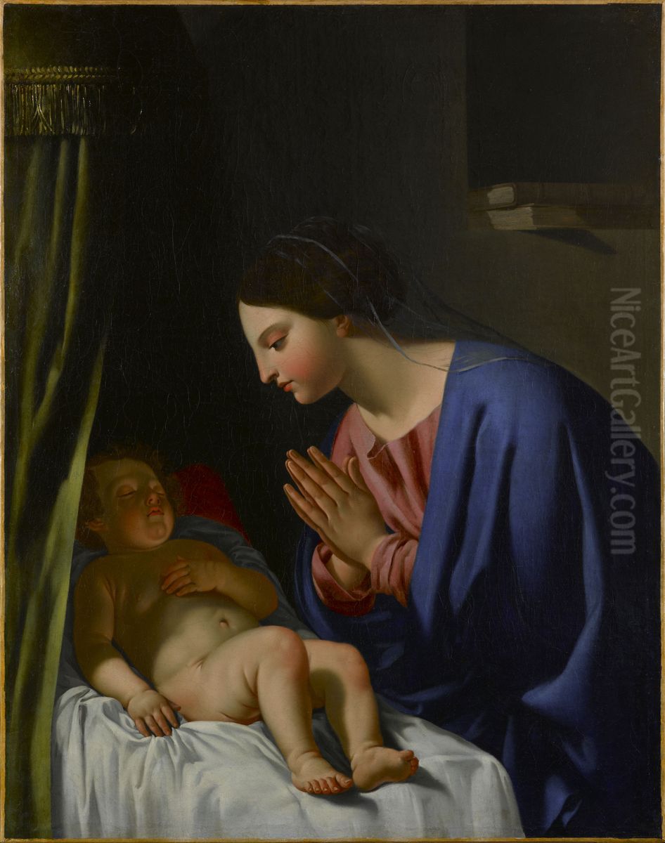 La Vierge Adorant L'enfant Endormi Oil Painting by Jacques Sarazin