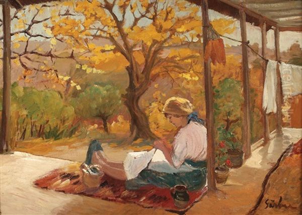 Pe Prispa Oil Painting by Gheorghe Sarbu