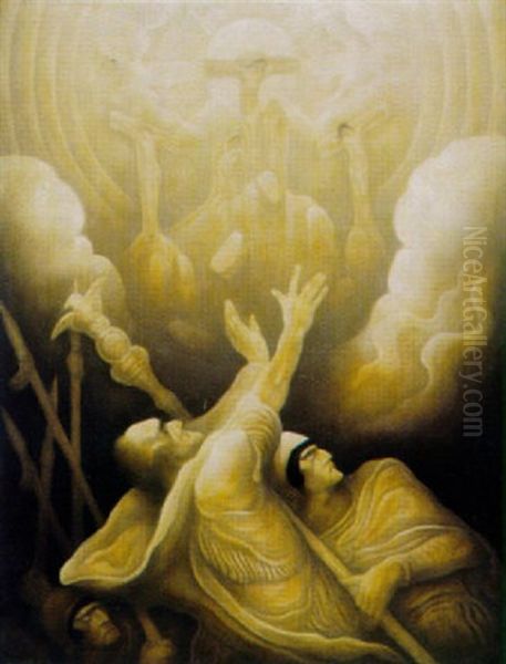 Romische Legionare Unter Einer Erscheinung Des Gekreuzigten Oil Painting by Leonard Sarluis