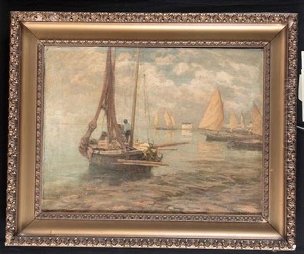 Marina Con Pescherecci Oil Painting by Francesco Sartorelli