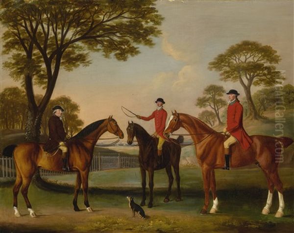Portrait Of John Stanford Perrot (1704-1768), William Parker Of Upton Cheney (1745-1789), And Sir Robert Jansen On Horseback Oil Painting by Francis Sartorius