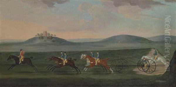 The Chaise Match Run On Newmarket Heath On Wednesday 29 August 1750 Oil Painting by Francis Sartorius