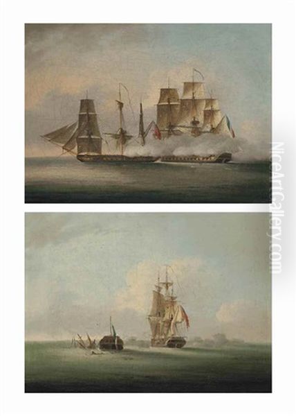 H.m. Frigate Phoenix, 36 Guns, Attacking The French Frigate La Didon, 44 Guns, 10 August 1805; And The Capture Of La Didon By H.m. Frigate Phoenix Oil Painting by Francis Sartorius
