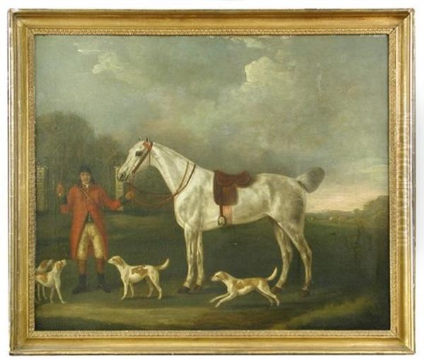 A Huntsman, With Grey Hunter And Hounds Oil Painting by Francis Sartorius