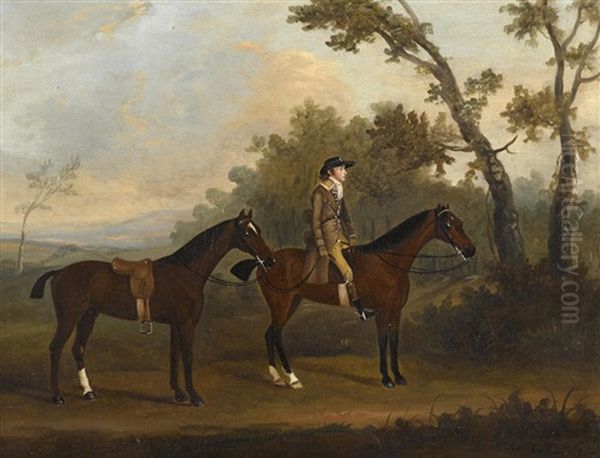 A Mounted Groom Leading Another Horse Oil Painting by Francis Sartorius