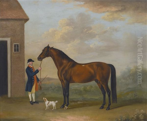 Henry Compton's Chestnut Hunter With Its Groom Outside A Stable Oil Painting by Francis Sartorius
