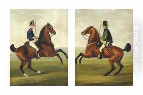 A Yeomanry Officer On Horseback And A German Hussar On Horseback (pair) Oil Painting by Francis Sartorius