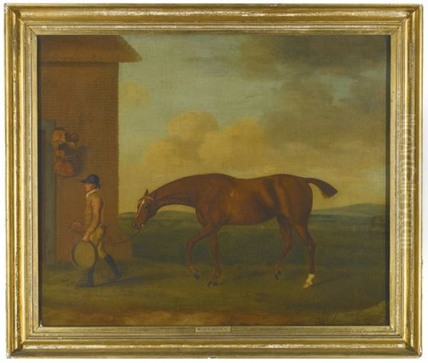 A Chestnut Racehorse Led By A Groom Oil Painting by Francis Sartorius