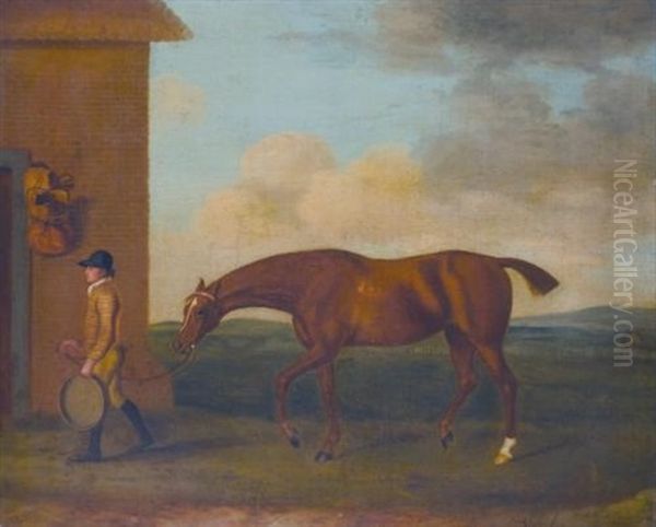 A Chestnut Racehorse Led By A Groom Oil Painting by Francis Sartorius