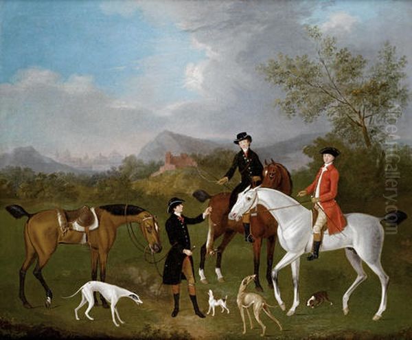 A Coursing Party In A Landscape, With An Architectural Capriccio On The Horizon Oil Painting by Francis Sartorius