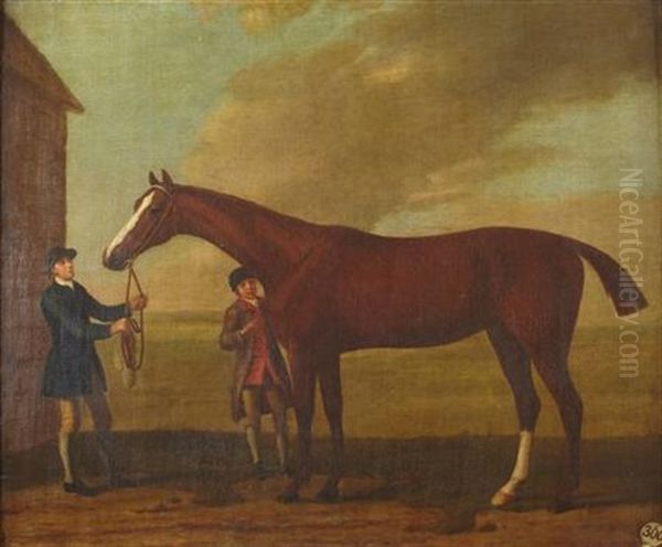 Chestnut Racehorse With Groom And Jockey (study) Oil Painting by Francis Sartorius