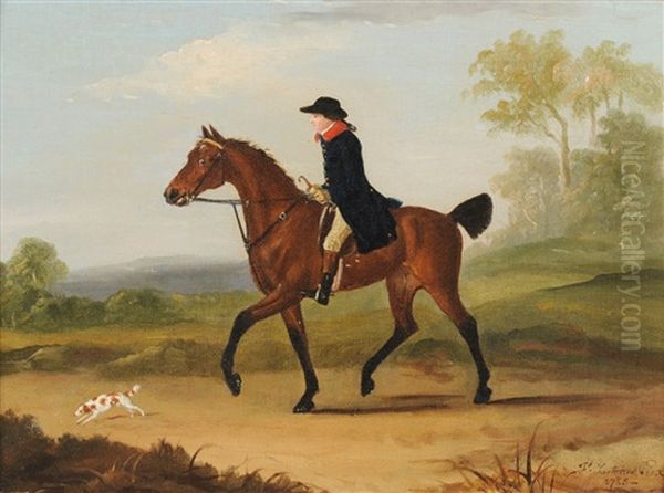 A Gentleman On Horseback With A Dog On A Road Oil Painting by Francis Sartorius