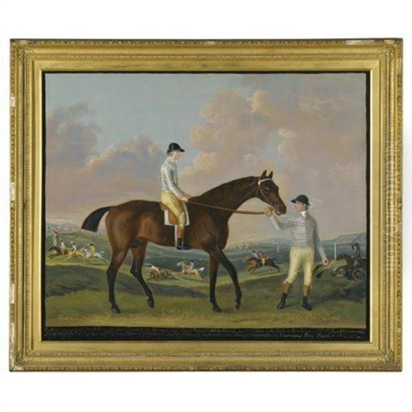 Portrait Of Henry Compton's Racehorse "cottager", Held By A Groom With Jockey Up, A Race Beyond Oil Painting by Francis Sartorius