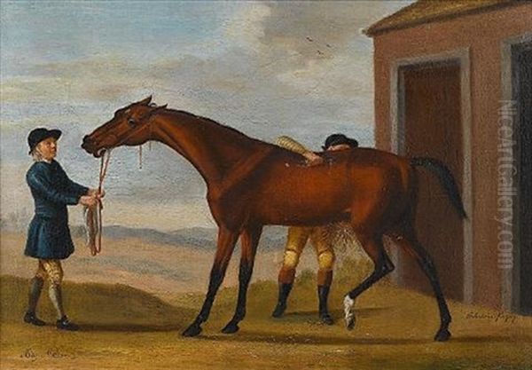 Bay Malton, Held By A Groom, Being Rubbed Down Oil Painting by Francis Sartorius