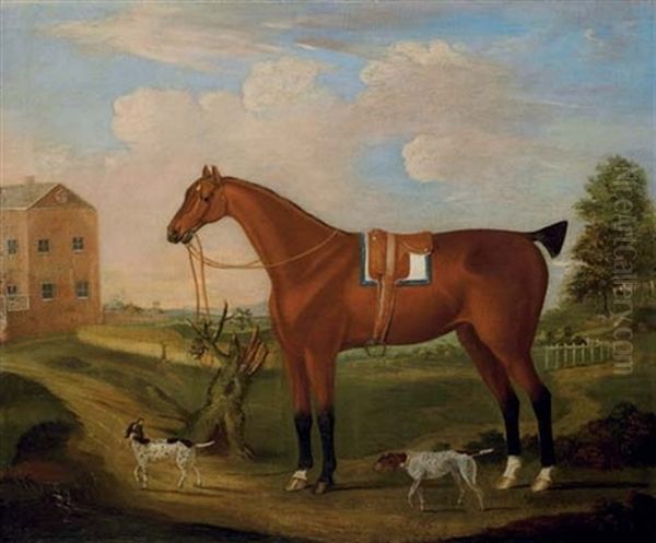 A Hunter And Two Pointers In A Landscape, A House Beyond Oil Painting by Francis Sartorius
