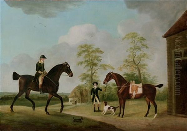 A Master Of Foxhounds, A Member Of The Bowes Family (?), With An Attendant, A Saddled Bay Hunter And A Hound Oil Painting by Francis Sartorius