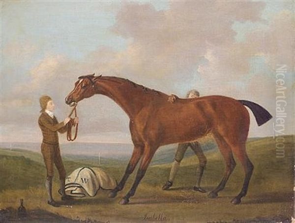 "isabella" A Bay Racehorse Being Rubbed Down, Held By A Groom, On A Heath Oil Painting by Francis Sartorius