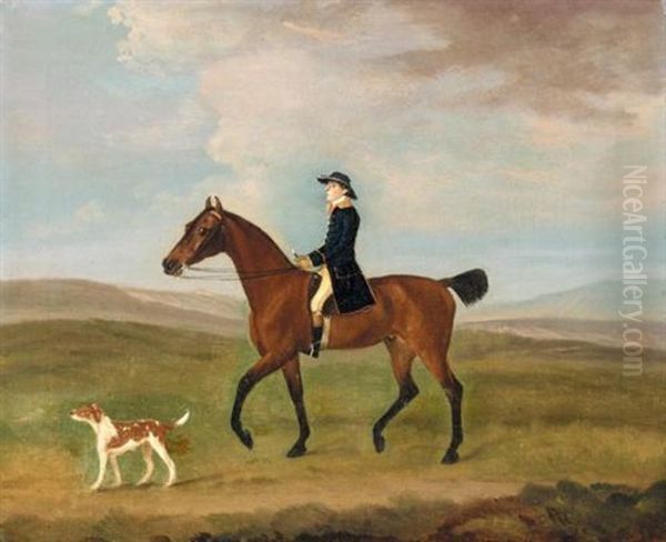 A Liveried Groom Exercising A Bay Hunter Accompanied By A Dog Oil Painting by Francis Sartorius