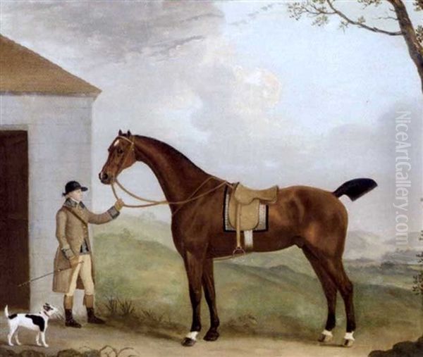 A Chestnut Hunter Held By A Groom Oil Painting by Francis Sartorius