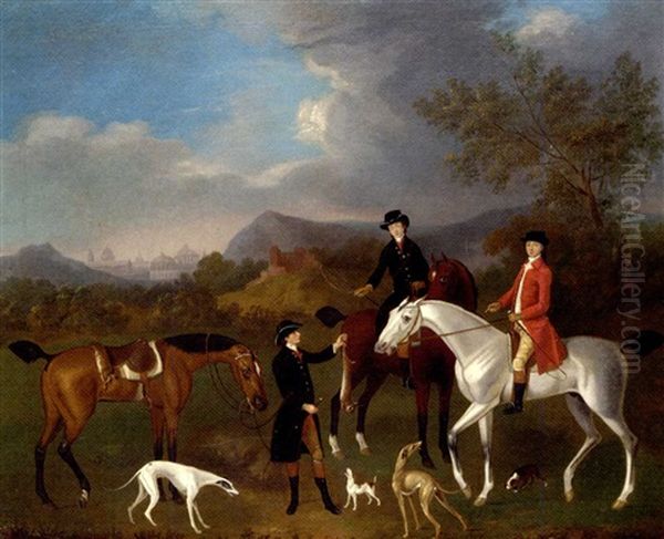 A Coursing Party In A Landscape, A Capriccio City Beyond Oil Painting by Francis Sartorius