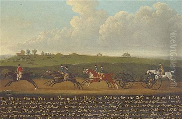 The Chaise Match Run On Newmarket Heath On Wednesday 29 August 1750 Oil Painting by Francis Sartorius