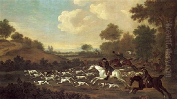The Hunt In Full Cry: Breaking Cover Oil Painting by Francis Sartorius