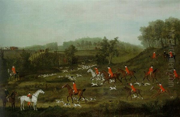 A Hunt In A Wooded Landscape, With A Fortified House And A Church Beyond Oil Painting by Francis Sartorius
