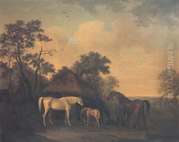 Mares And Foals In A Landscape Oil Painting by Francis Sartorius
