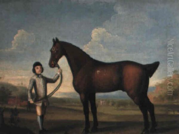 Turk, A Bay Horse, Held By A Groom, Marbury Hall, Cheshire Oil Painting by Francis Sartorius