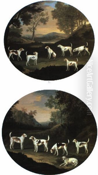 Harriers In A Wooded Landscape Oil Painting by Francis Sartorius