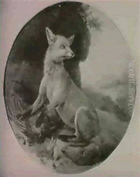 A Fox In Its Lair With A Dead Cockrell Oil Painting by Francis Sartorius