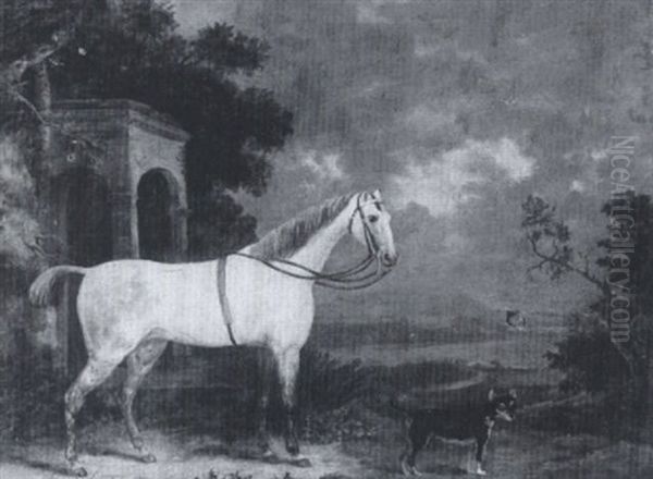 A Grey Hunter With A Terrier In A Landscape Oil Painting by Francis Sartorius