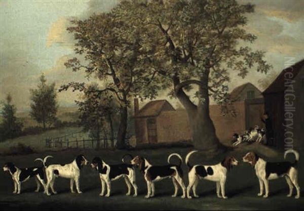 Unkenneling, A Whip By The Door To The Kennels With Portraits Of The Hounds Oil Painting by Francis Sartorius