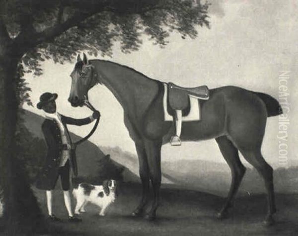 A Saddled Hunter Held By A Groom With A Terrior Oil Painting by Francis Sartorius
