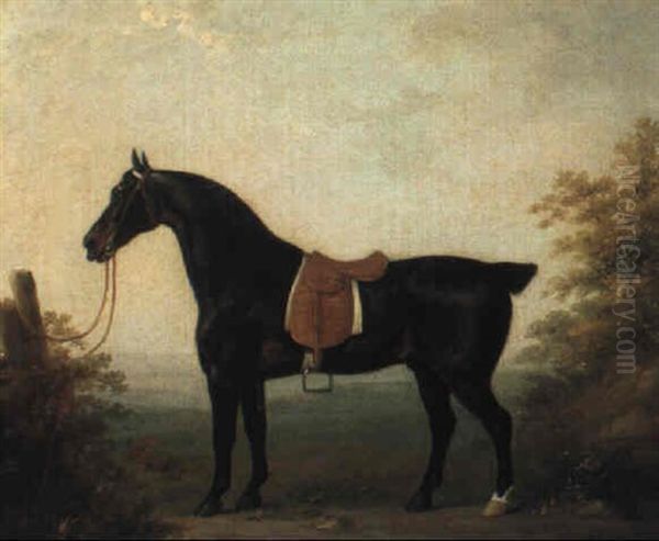 Bay Hunter In A Landscape Oil Painting by John Nost Sartorius