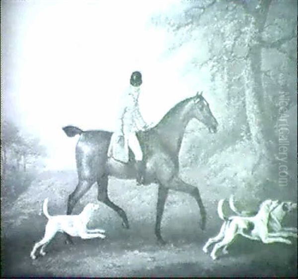 'anticipation' - A Huntsman With Hounds In A Landscape Oil Painting by John Nost Sartorius